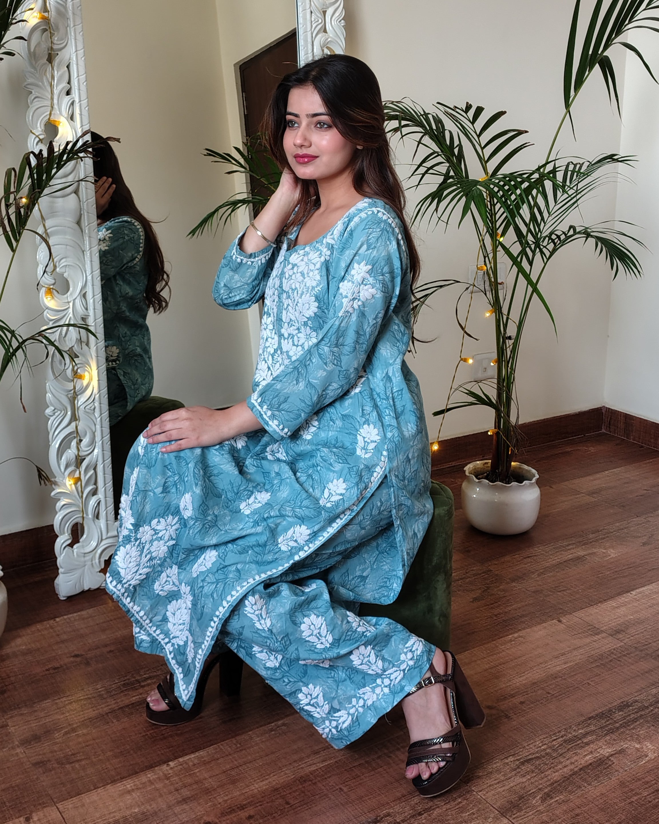 RAHAT Prussian Blue Kurta Plazzo Set