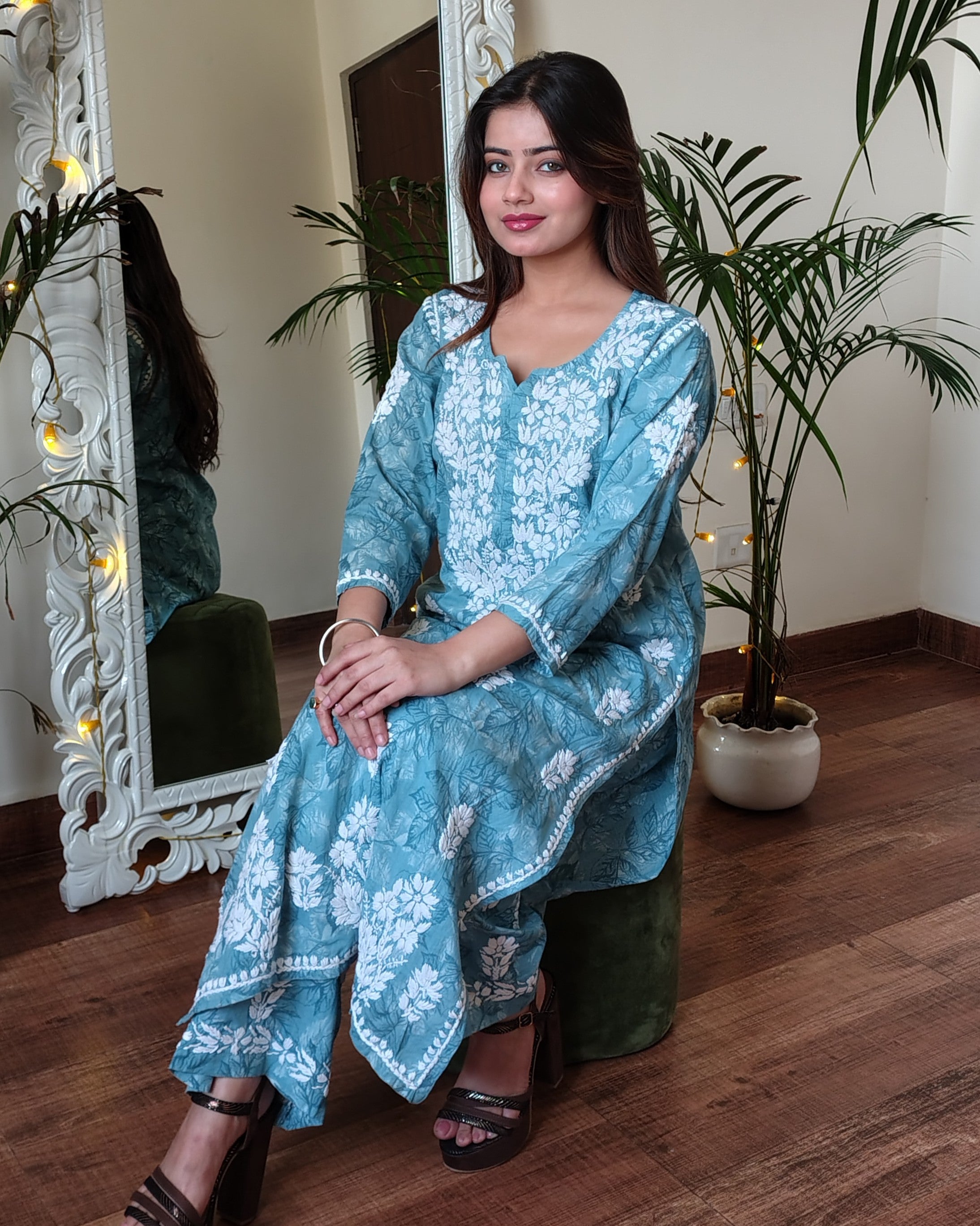 RAHAT Prussian Blue Kurta Plazzo Set