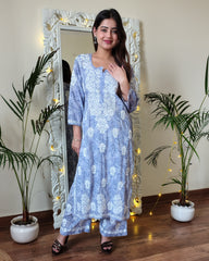 RAHAT Powder Blue Kurta Plazzo Set