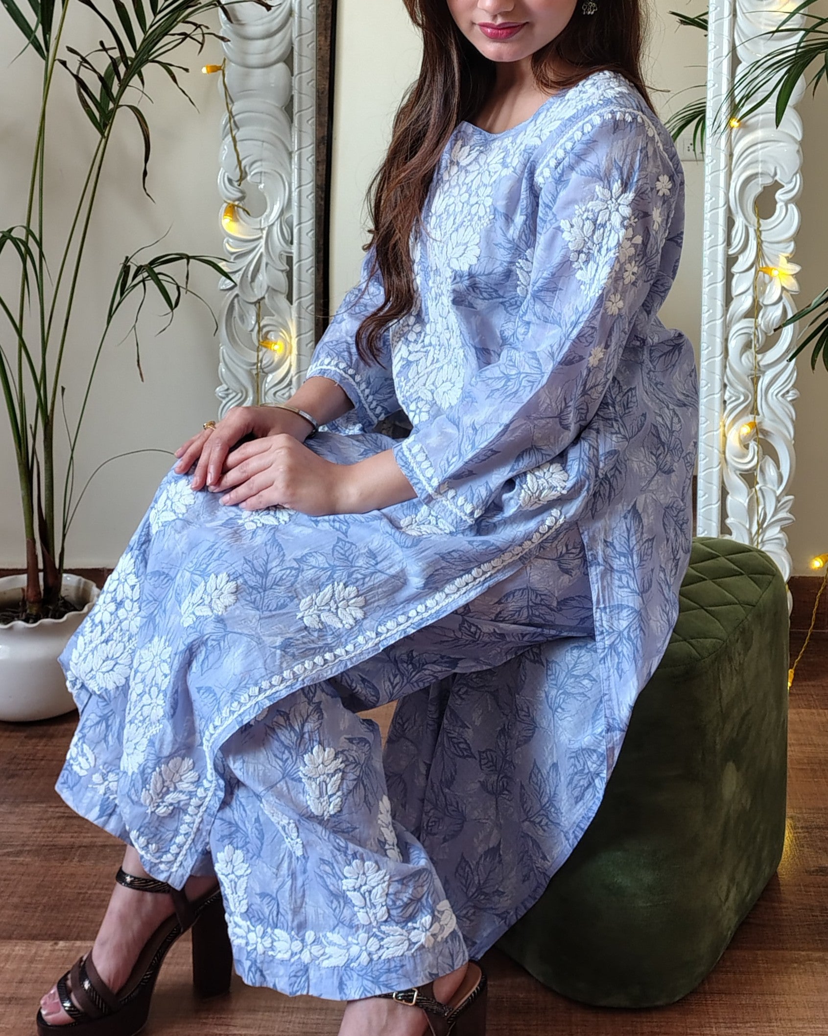 RAHAT Powder Blue Kurta Plazzo Set
