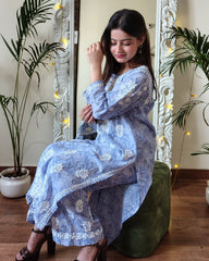 RAHAT Powder Blue Kurta Plazzo Set