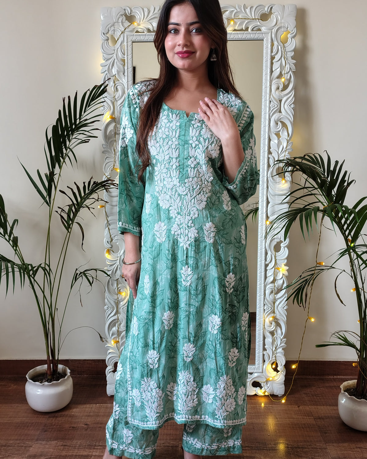RAHAT Mint Green Kurta Plazzo Set