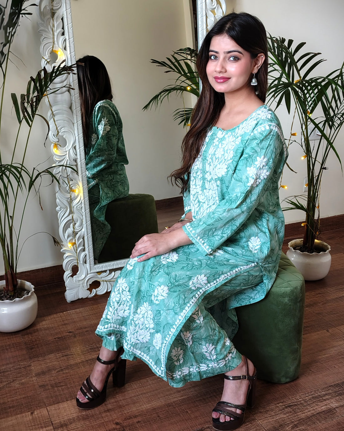 RAHAT Mint Green Kurta Plazzo Set