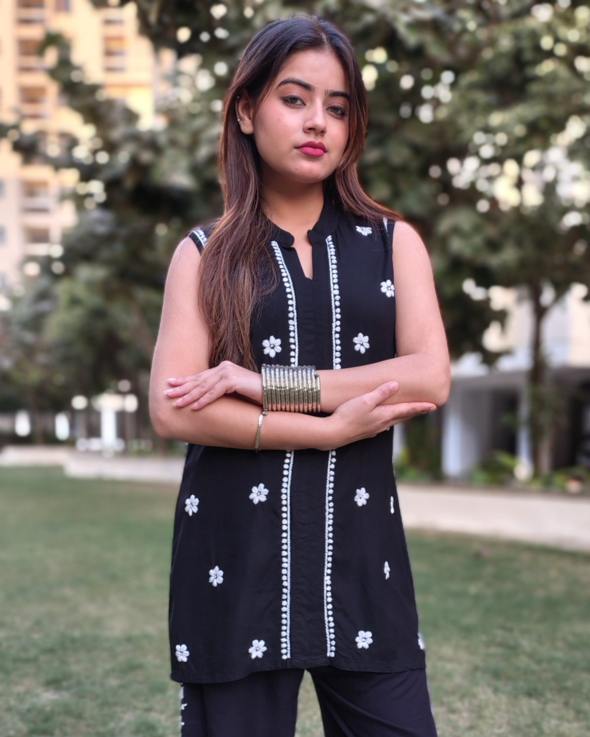 Black Floral Rayon 2-pc Co-ord set
