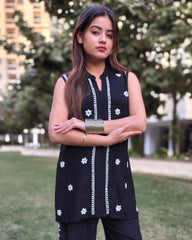 Black Floral Rayon 2-pc Co-ord set