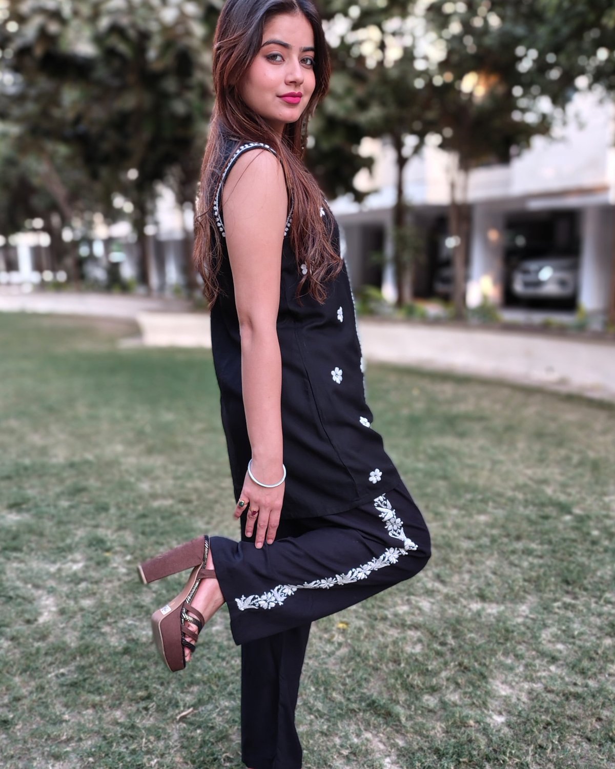 Black Floral Rayon 2-pc Co-ord set