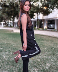 Black Floral Rayon 2-pc Co-ord set