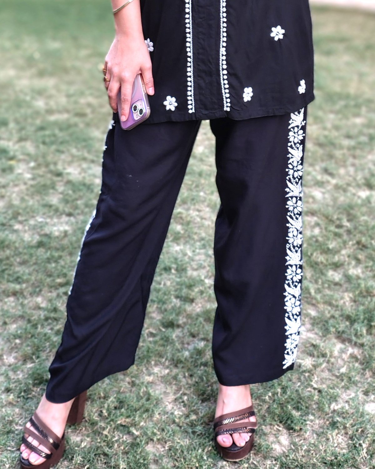 Black Floral Rayon 2-pc Co-ord set