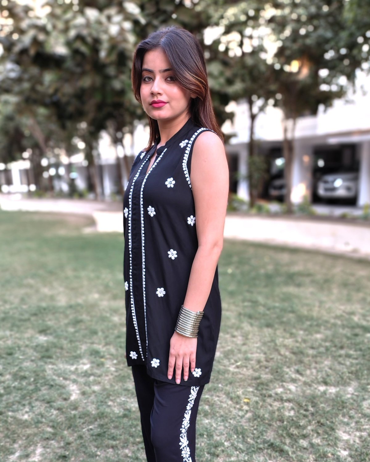Black Floral Rayon 2-pc Co-ord set