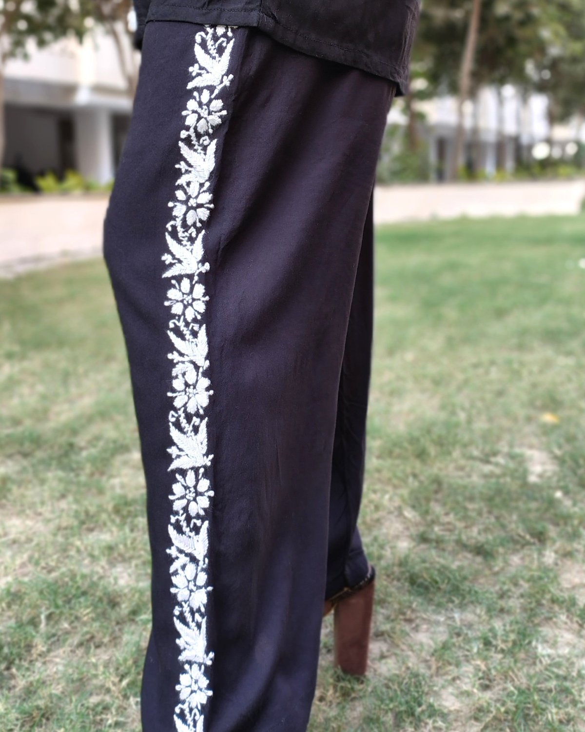 Black Floral Rayon 2-pc Co-ord set