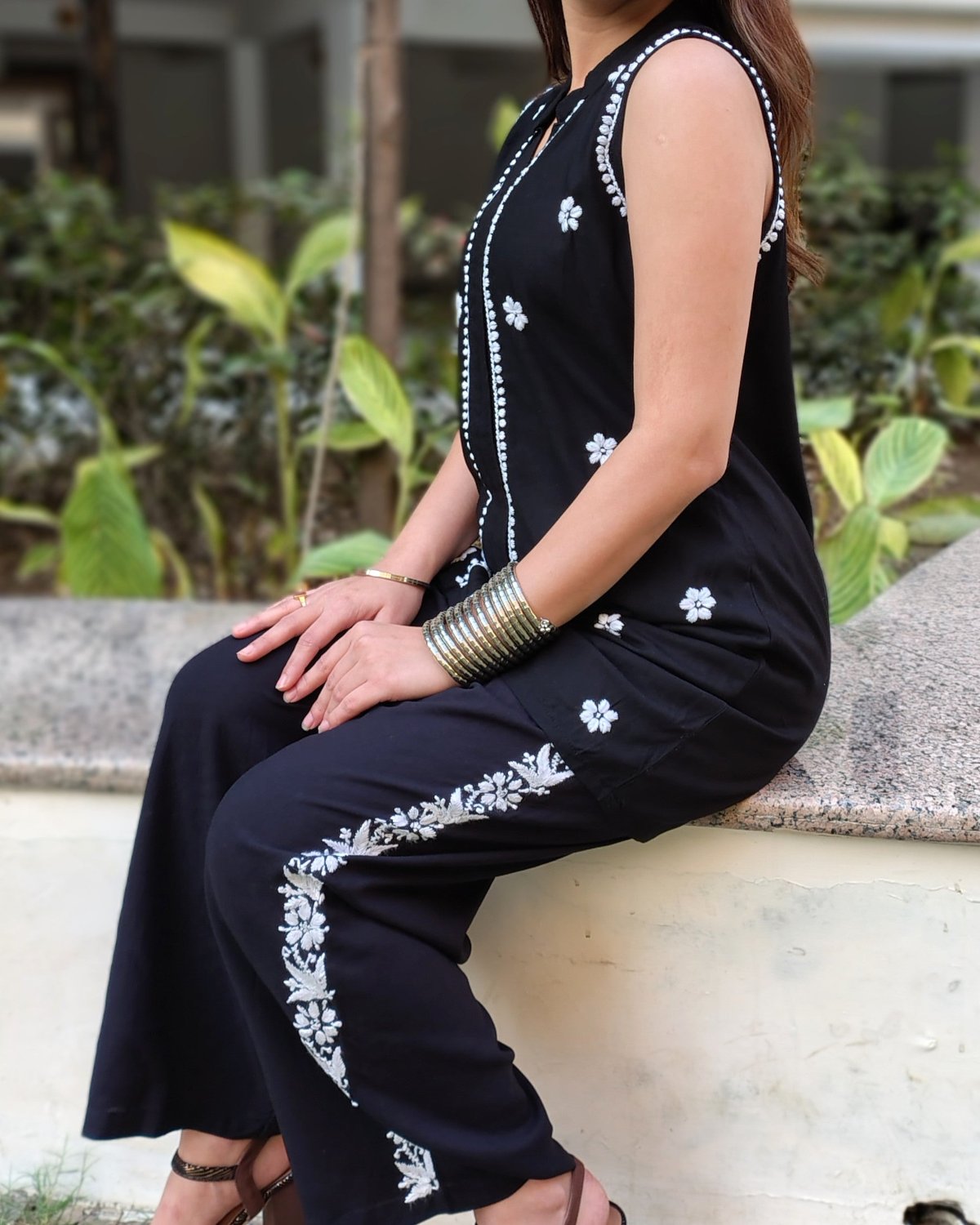 Black Floral Rayon 2-pc Co-ord set