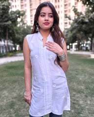 White  Luxury Rayon Chikankari Sleeveless Top