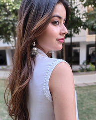 White  Luxury Rayon Chikankari Sleeveless Top
