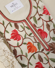 Gulnar – Kashmiri Inspired Aari Work Unstitched 3-Piece Suit Set (WHITE)