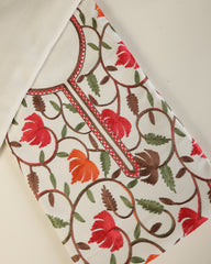 Gulnar – Kashmiri Inspired Aari Work Unstitched 3-Piece Suit Set (WHITE)