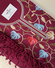 Gulnar – Kashmiri Inspired Aari Work Unstitched 3-Piece Suit Set (MAROON)