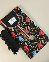 Gulnar – Kashmiri Inspired Aari Work Unstitched 3-Piece Suit Set (BLACK)