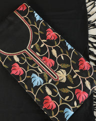 Gulnar – Kashmiri Inspired Aari Work Unstitched 3-Piece Suit Set (BLACK)