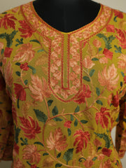 LAILA – Kashmiri Inspired Aari Work Semi-Stitched Georgette Kurta (Mustard Yellow)