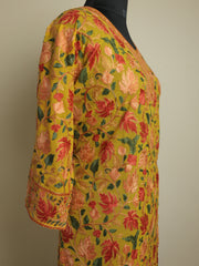 LAILA – Kashmiri Inspired Aari Work Semi-Stitched Georgette Kurta (Mustard Yellow)