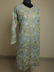 LAILA – Kashmiri Inspired Aari Work Semi-Stitched Georgette Kurta (Silver)