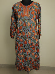 LAILA – Kashmiri Inspired Aari Work Semi-Stitched Georgette Kurta (Grey)