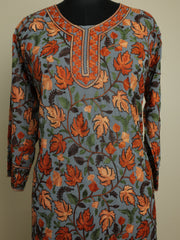 LAILA – Kashmiri Inspired Aari Work Semi-Stitched Georgette Kurta (Grey)