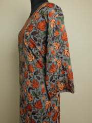 LAILA – Kashmiri Inspired Aari Work Semi-Stitched Georgette Kurta (Grey)