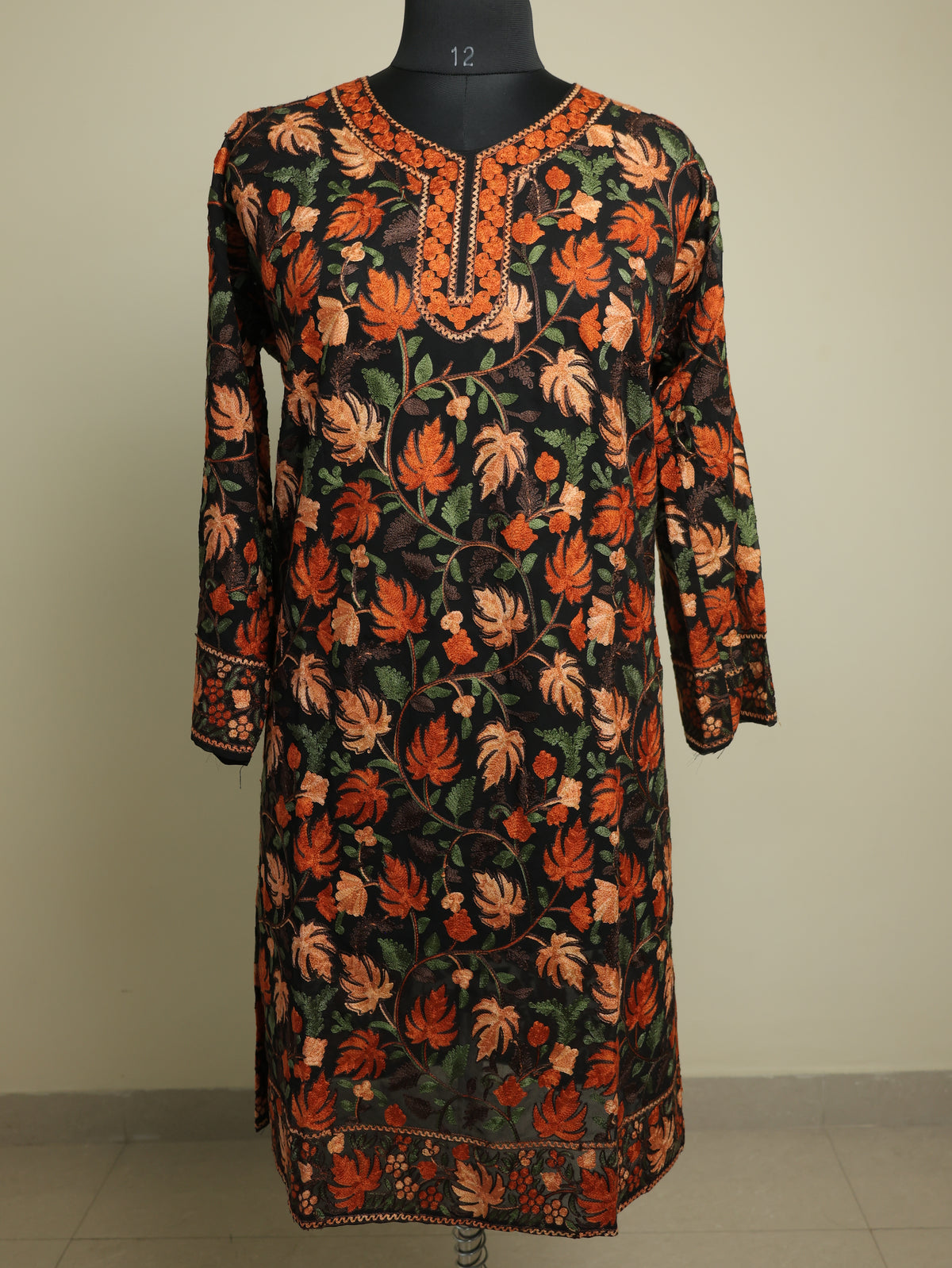 LAILA – Kashmiri Inspired Aari Work Semi-Stitched Georgette Kurta (Black)