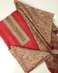 SAFFIYA 3-piece Unstitched Suit set (Red with Printed bottom)