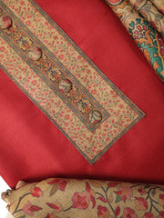 SAFFIYA 3-piece Unstitched Suit set (Red with Printed bottom)