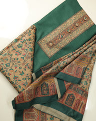 SAFFIYA 3-piece Unstitched Suit set (Green with printed bottom)