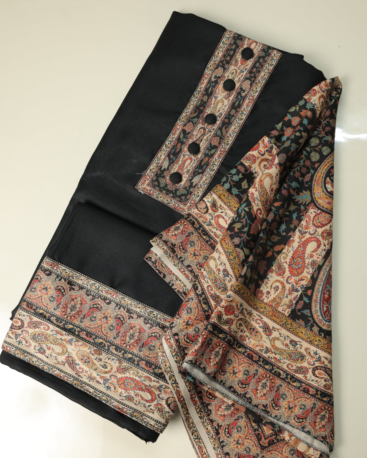 SAFFIYA 3-piece Unstitched Suit set (Black)