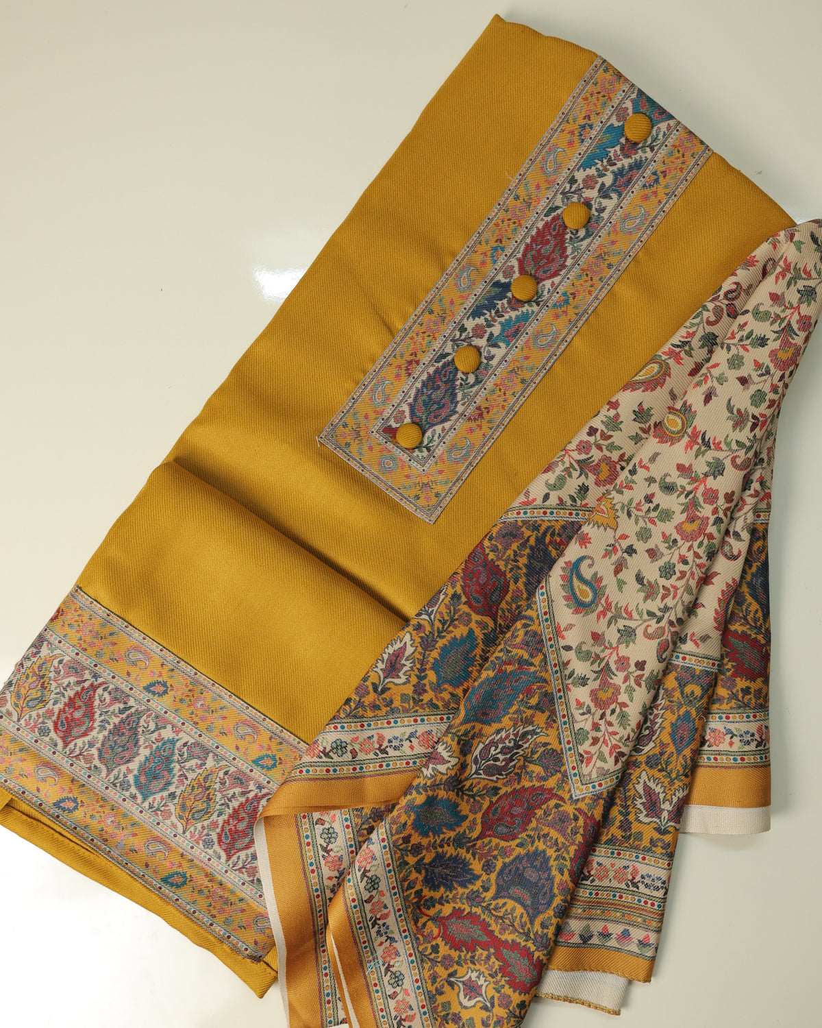 SAFFIYA 3-piece Unstitched Suit set (Mustard Yellow)