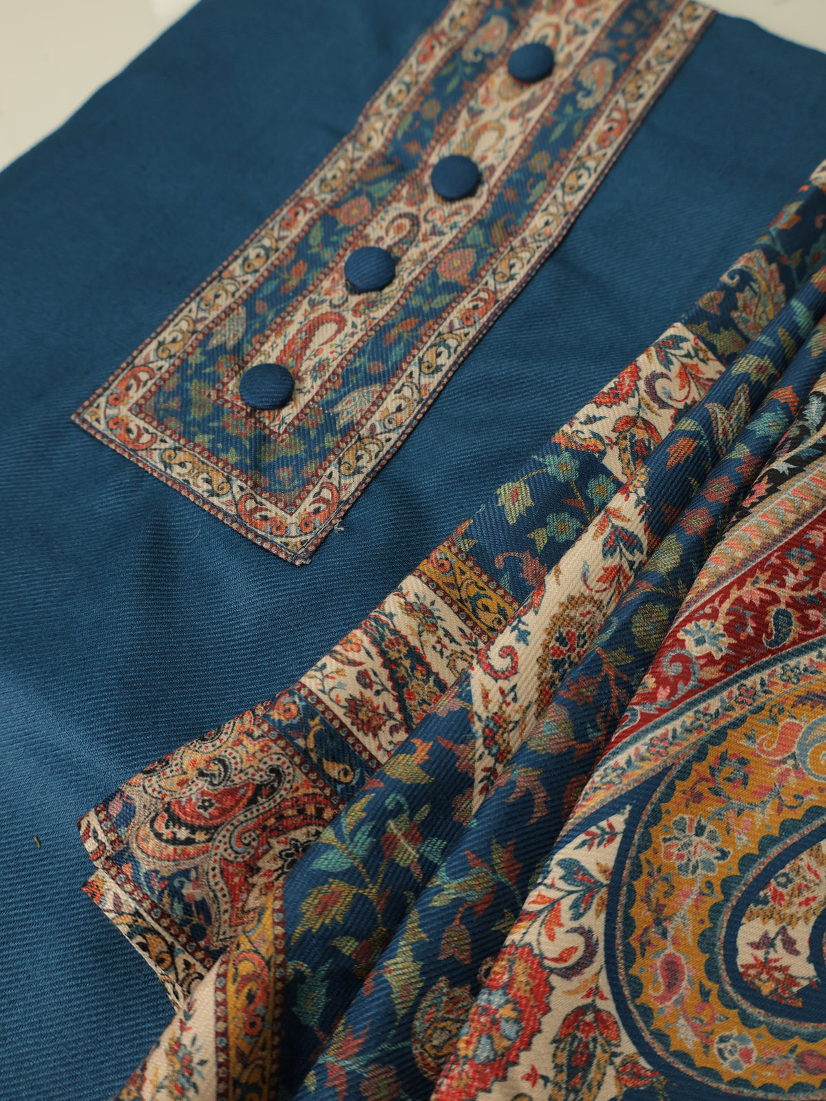 SAFFIYA 3-piece Unstitched Suit set (Teal Blue)