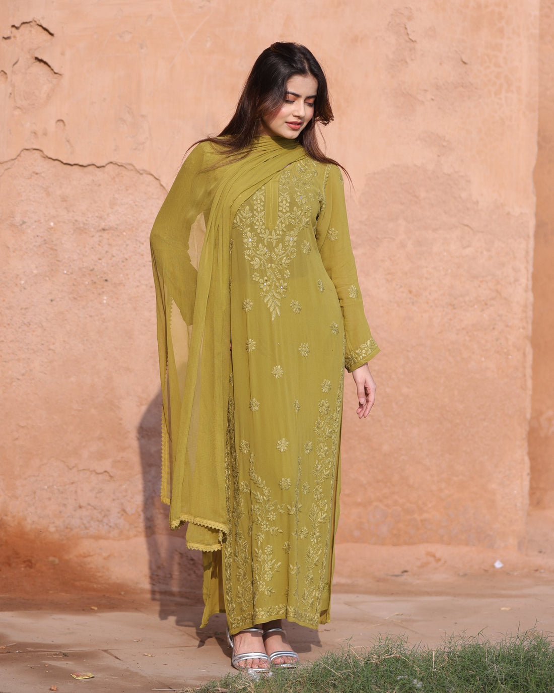 RAWAYAT HENNA GREEN Chikankari suit set