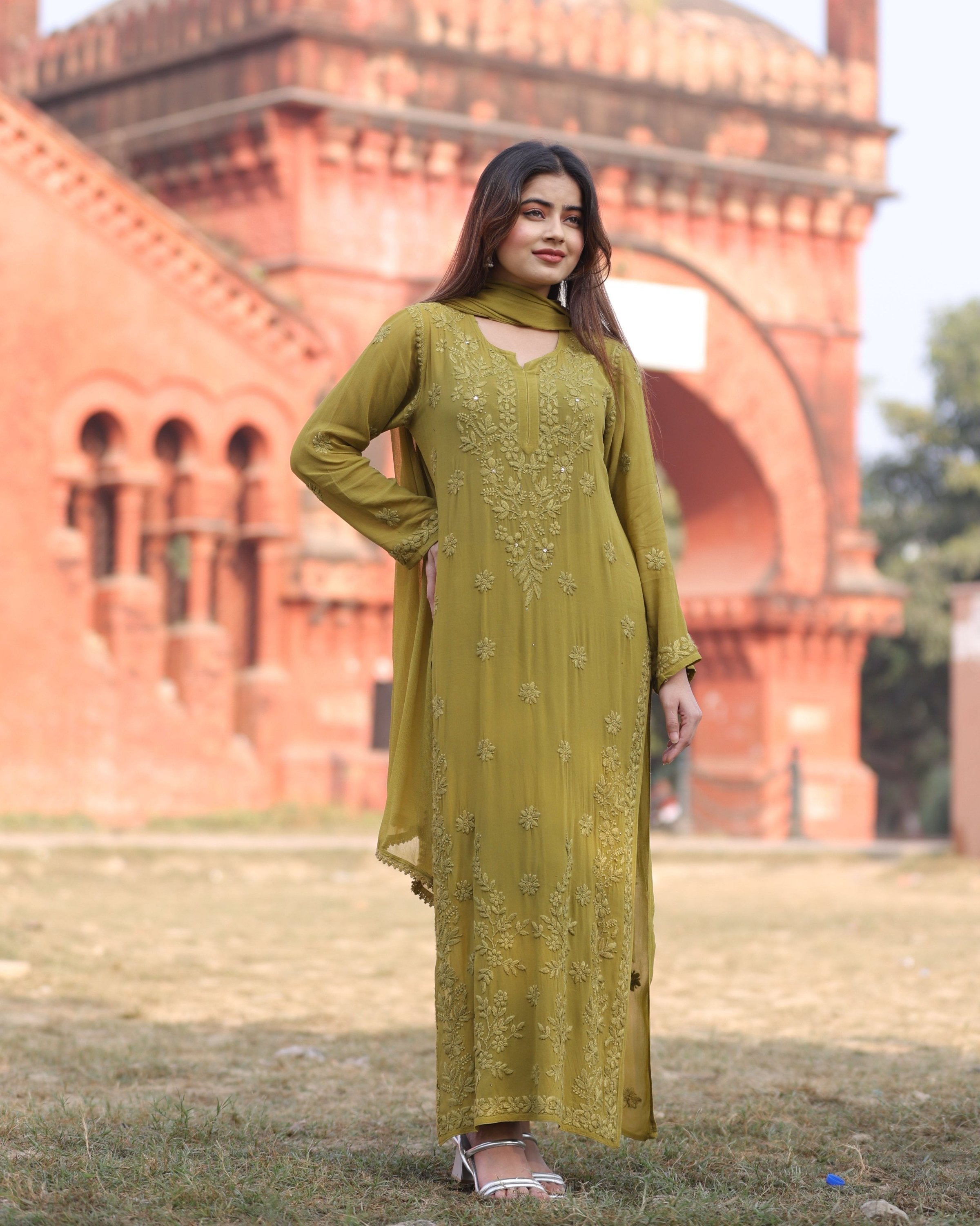 RAWAYAT HENNA GREEN Chikankari suit set