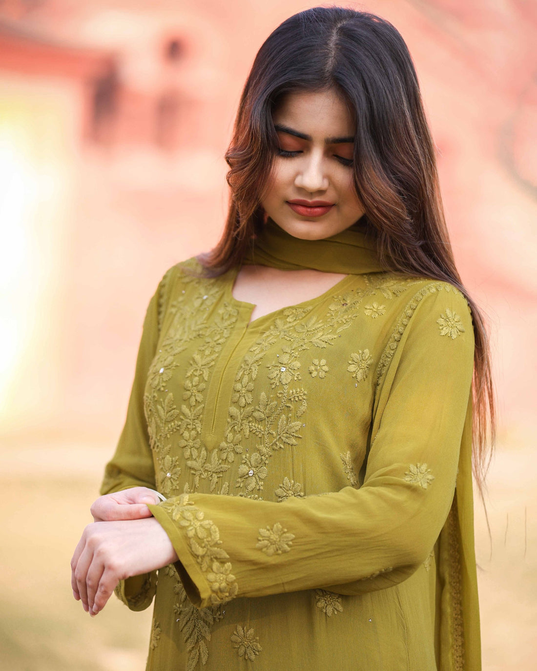 RAWAYAT HENNA GREEN Chikankari suit set