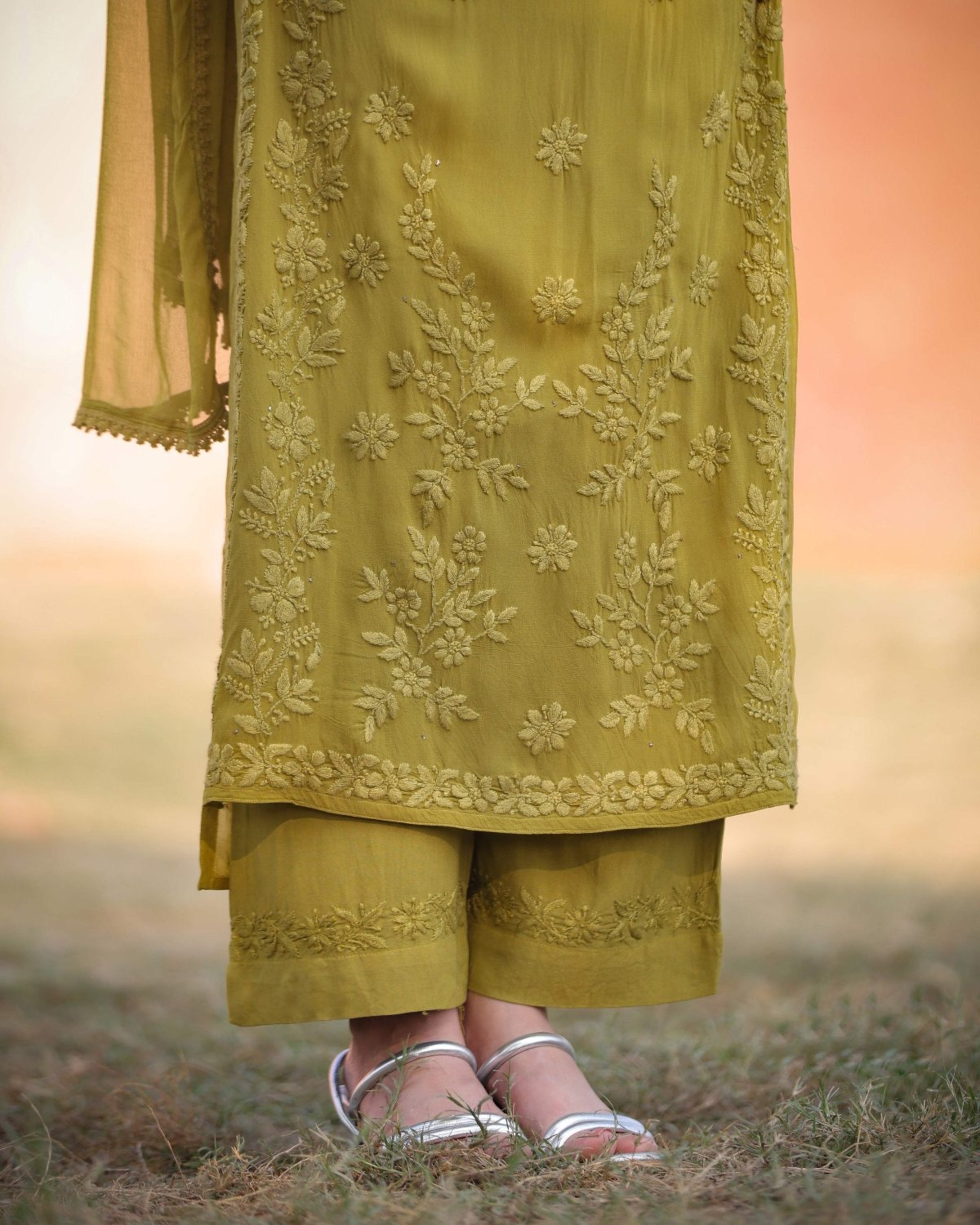 RAWAYAT HENNA GREEN Chikankari suit set