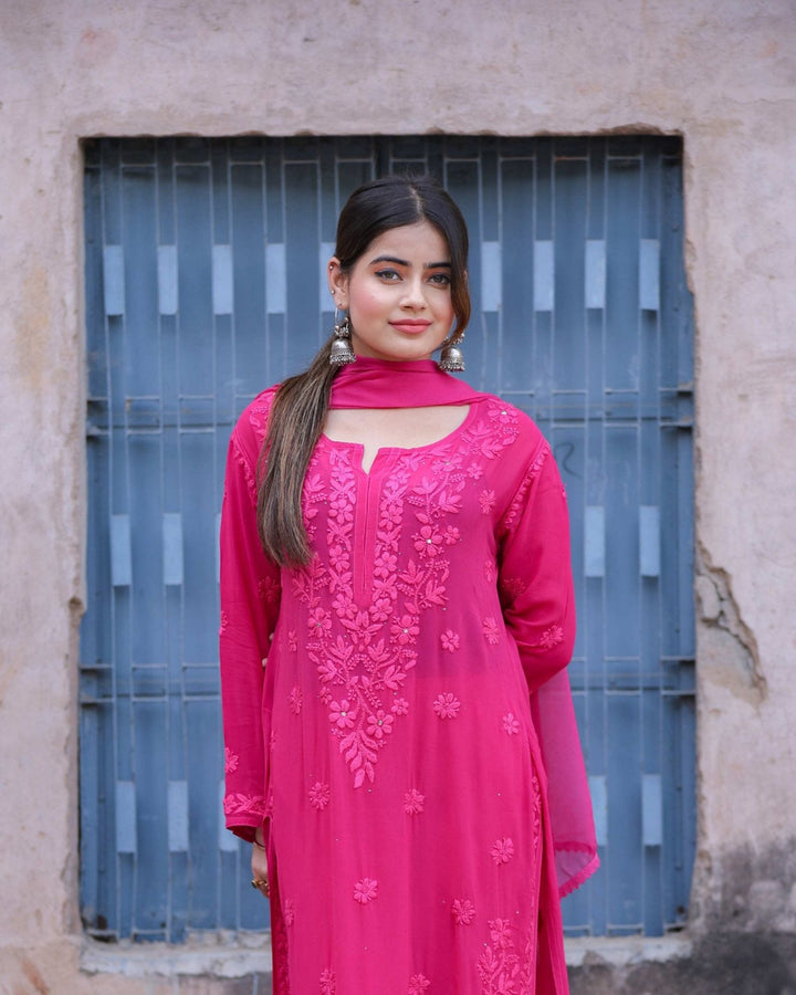 RAWAYAT FUCHSIA PINK Chikankari suit set