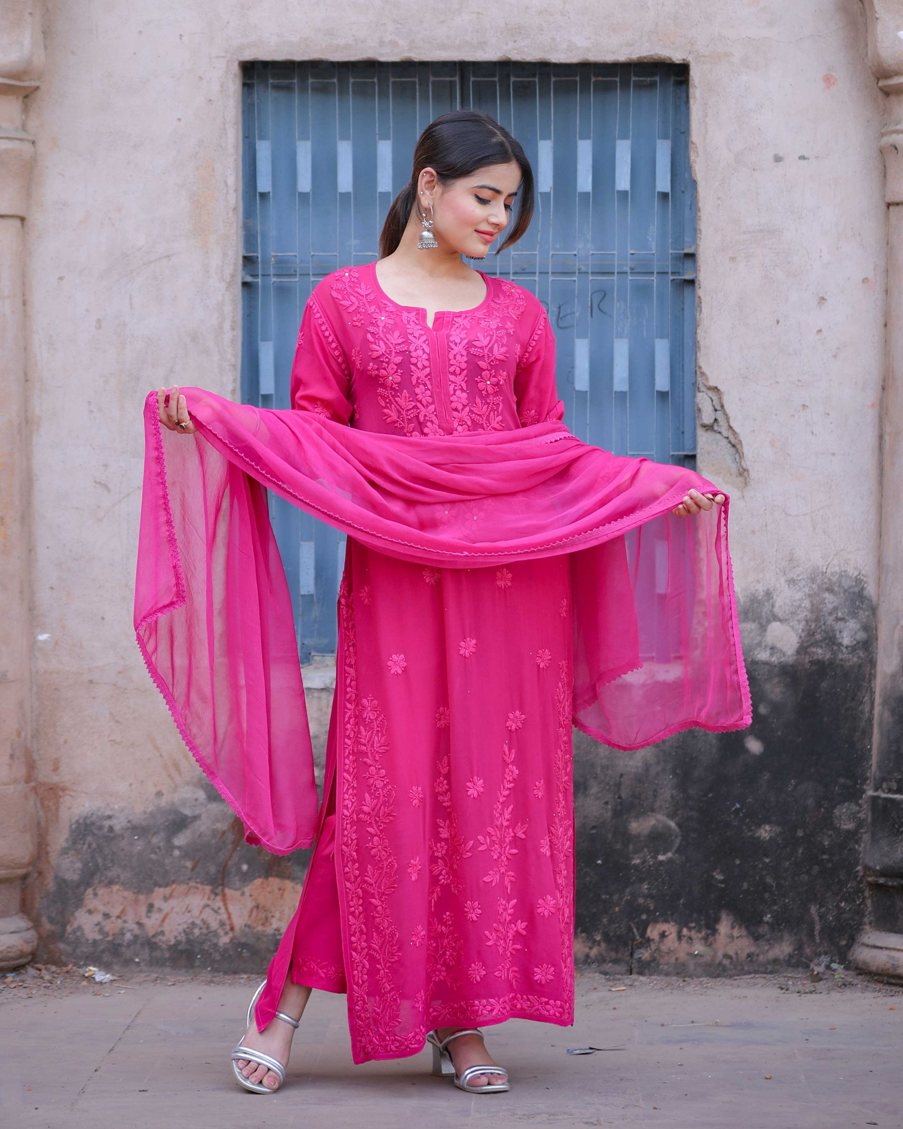 RAWAYAT FUCHSIA PINK Chikankari suit set