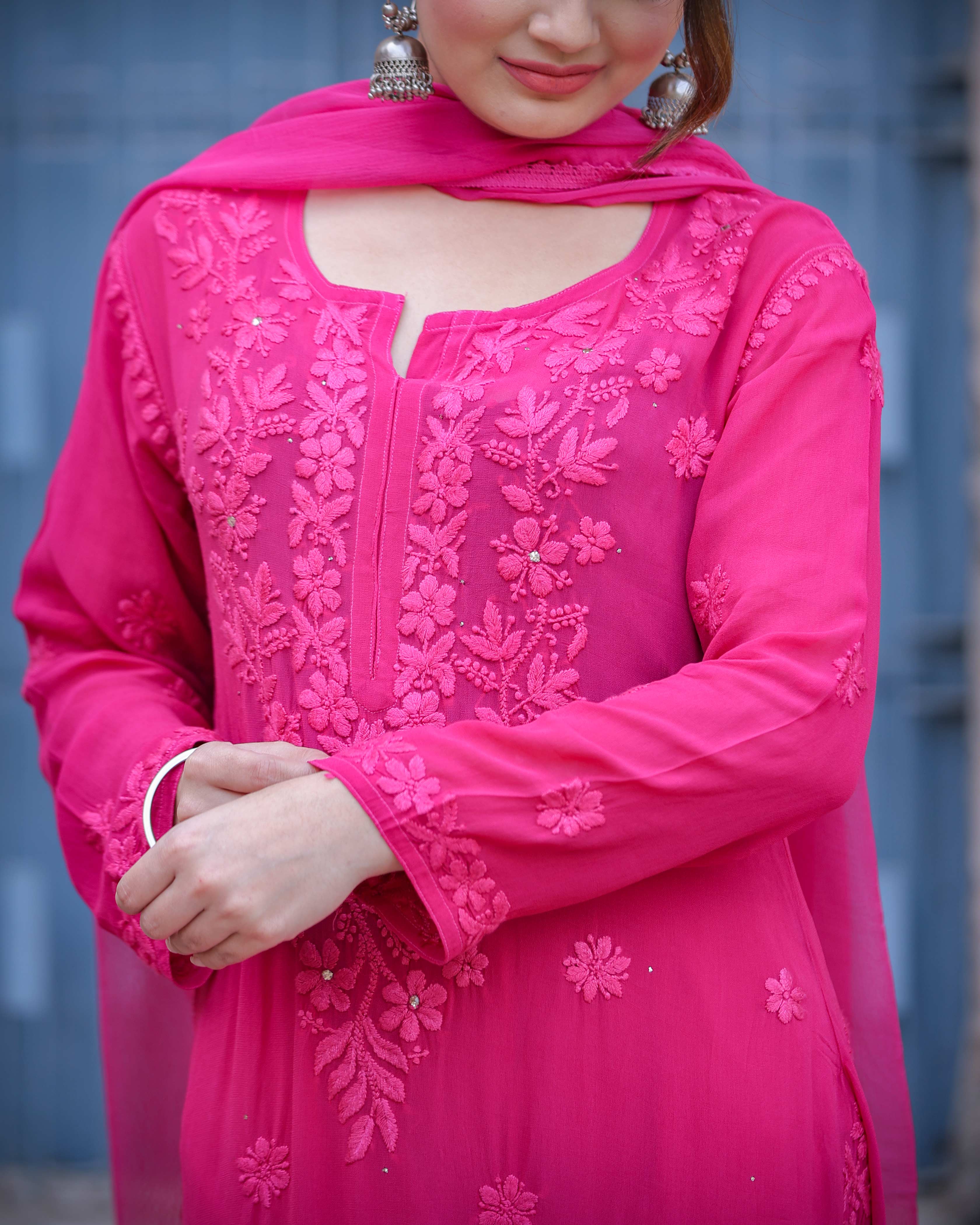 RAWAYAT FUCHSIA PINK Chikankari suit set