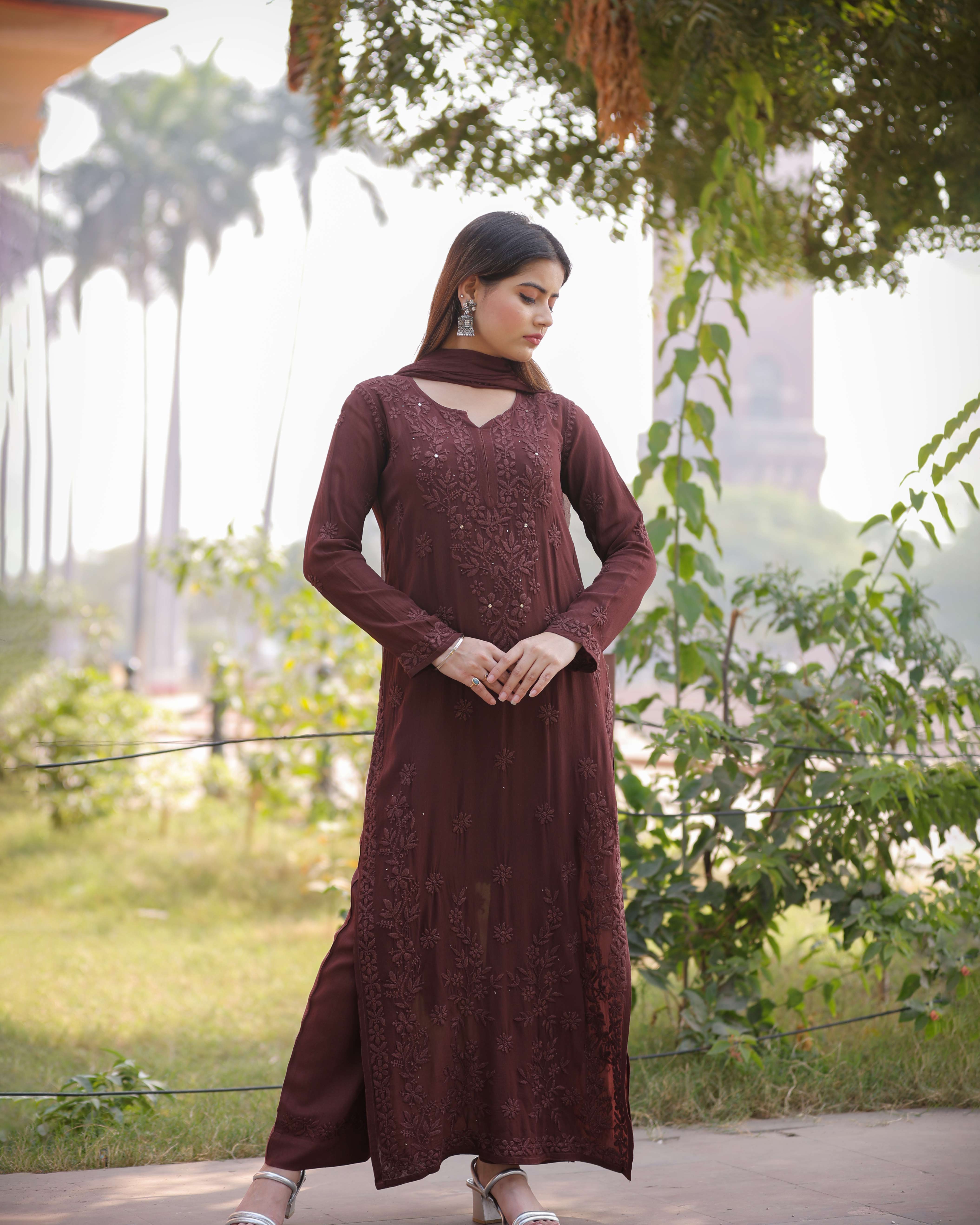RAWAYAT CHOCOLATE BROWN Chikankari suit set