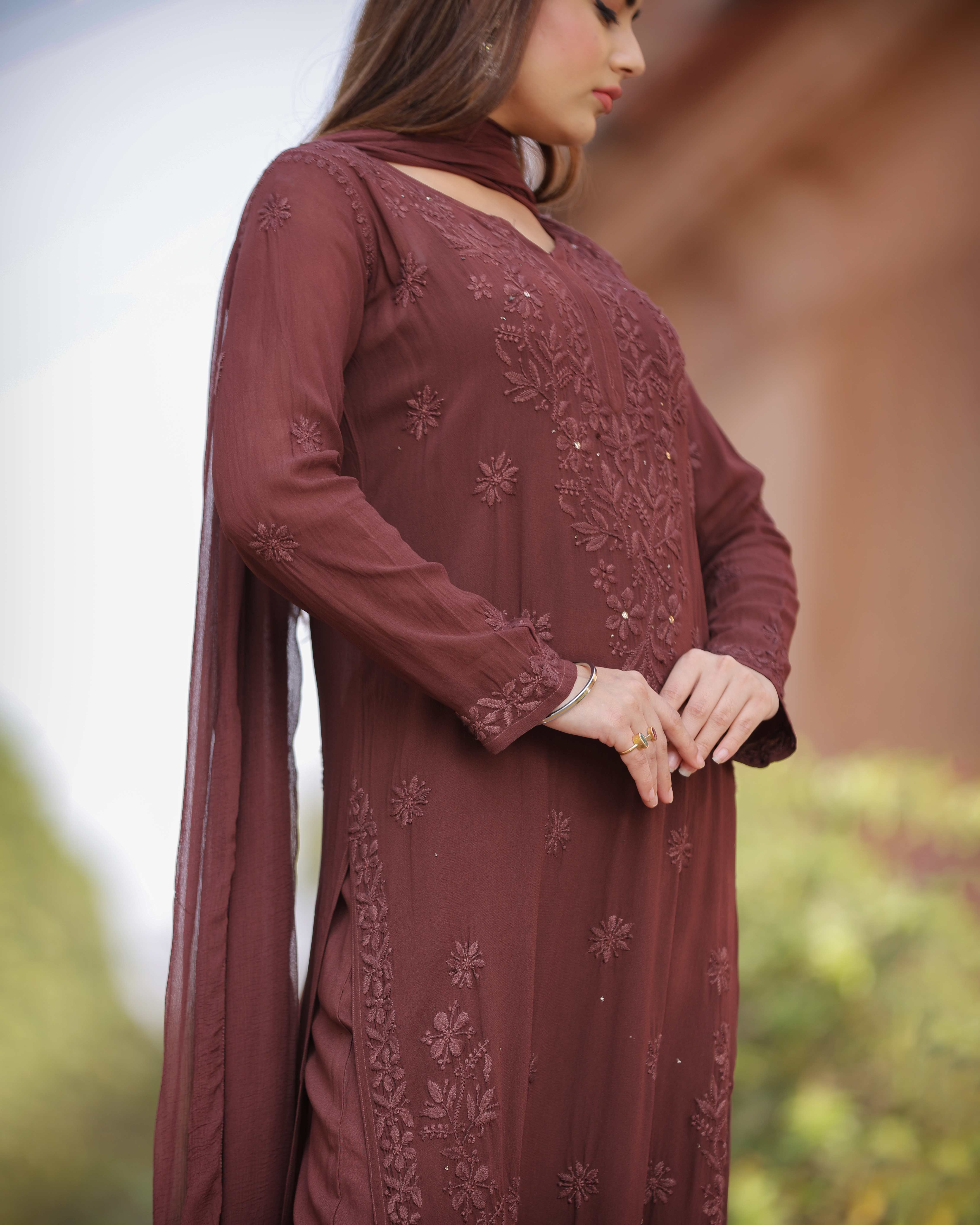 RAWAYAT CHOCOLATE BROWN Chikankari suit set