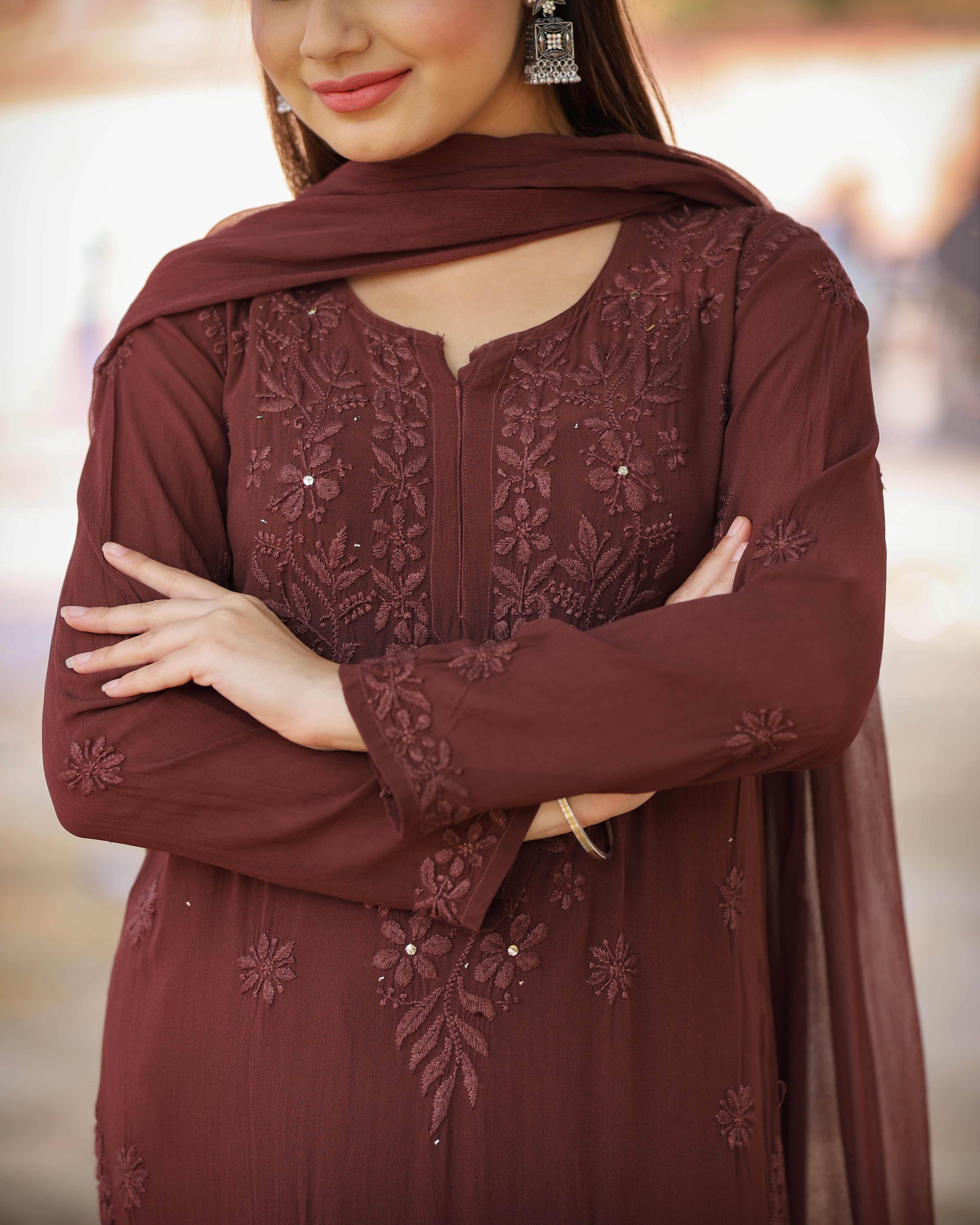 RAWAYAT CHOCOLATE BROWN Chikankari suit set