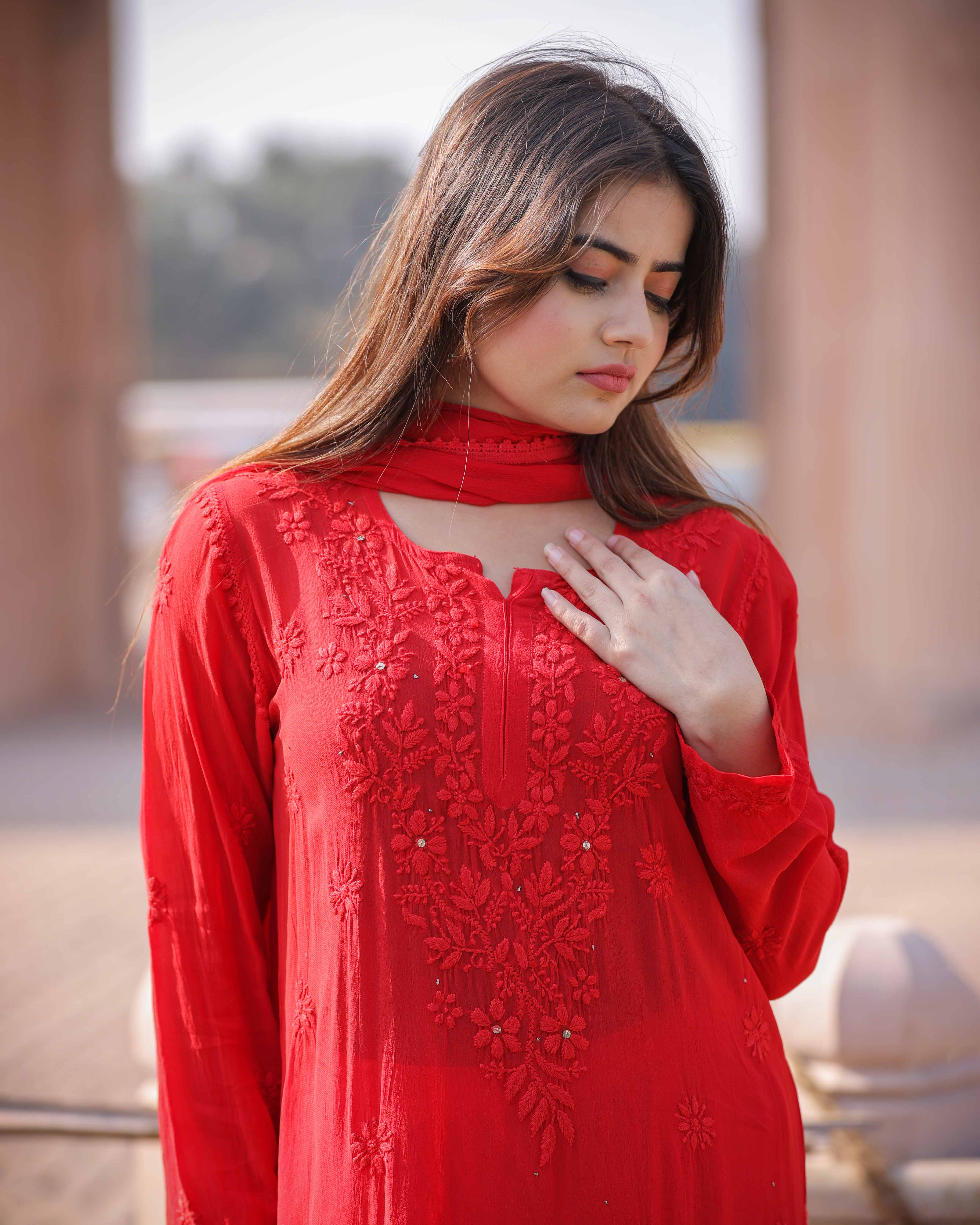 RAWAYAT CRIMSON RED Chikankari suit set