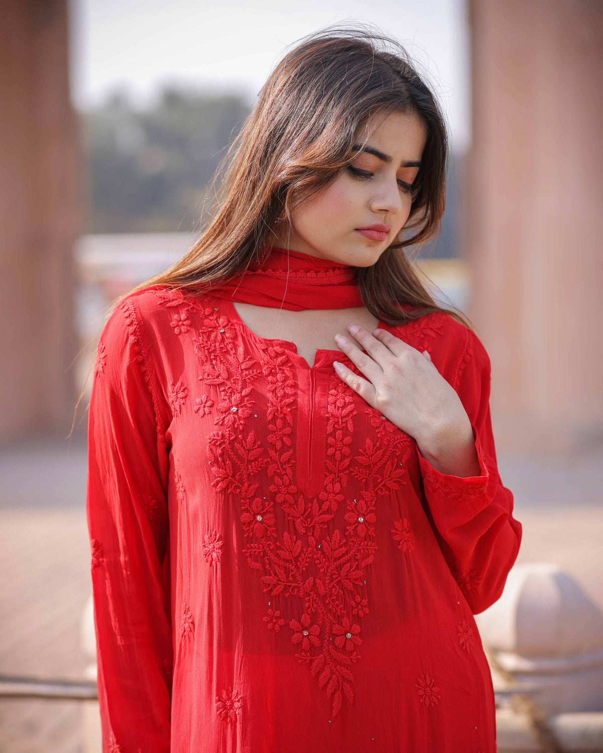 RAWAYAT CRIMSON RED Chikankari suit set