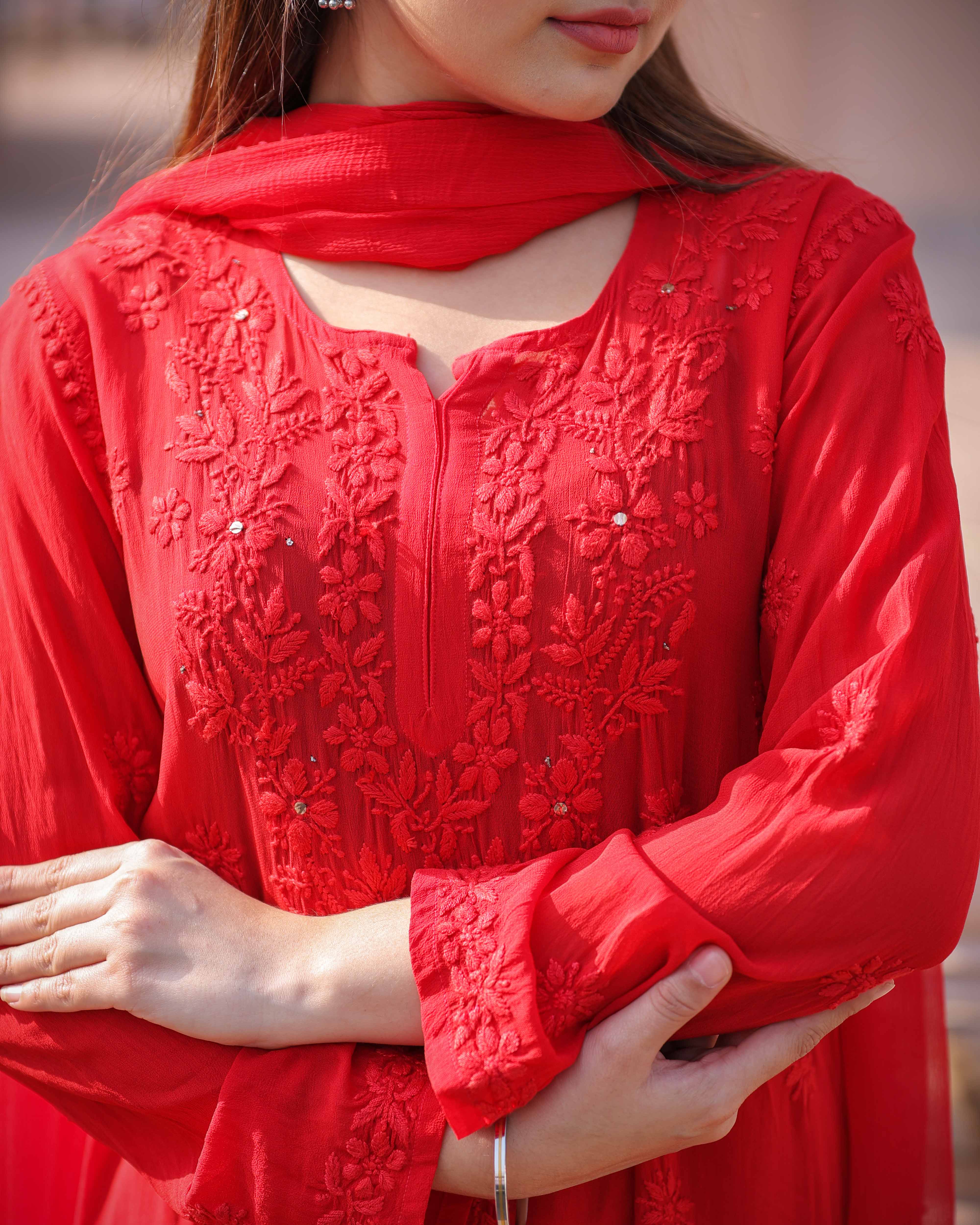 RAWAYAT CRIMSON RED Chikankari suit set
