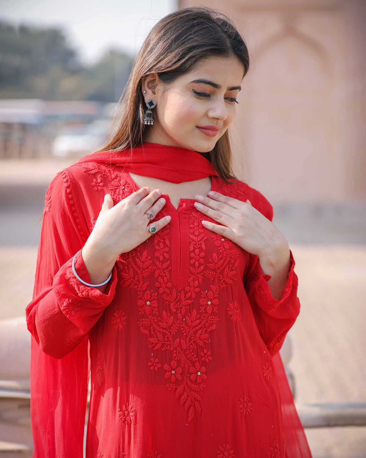 RAWAYAT CRIMSON RED Chikankari suit set