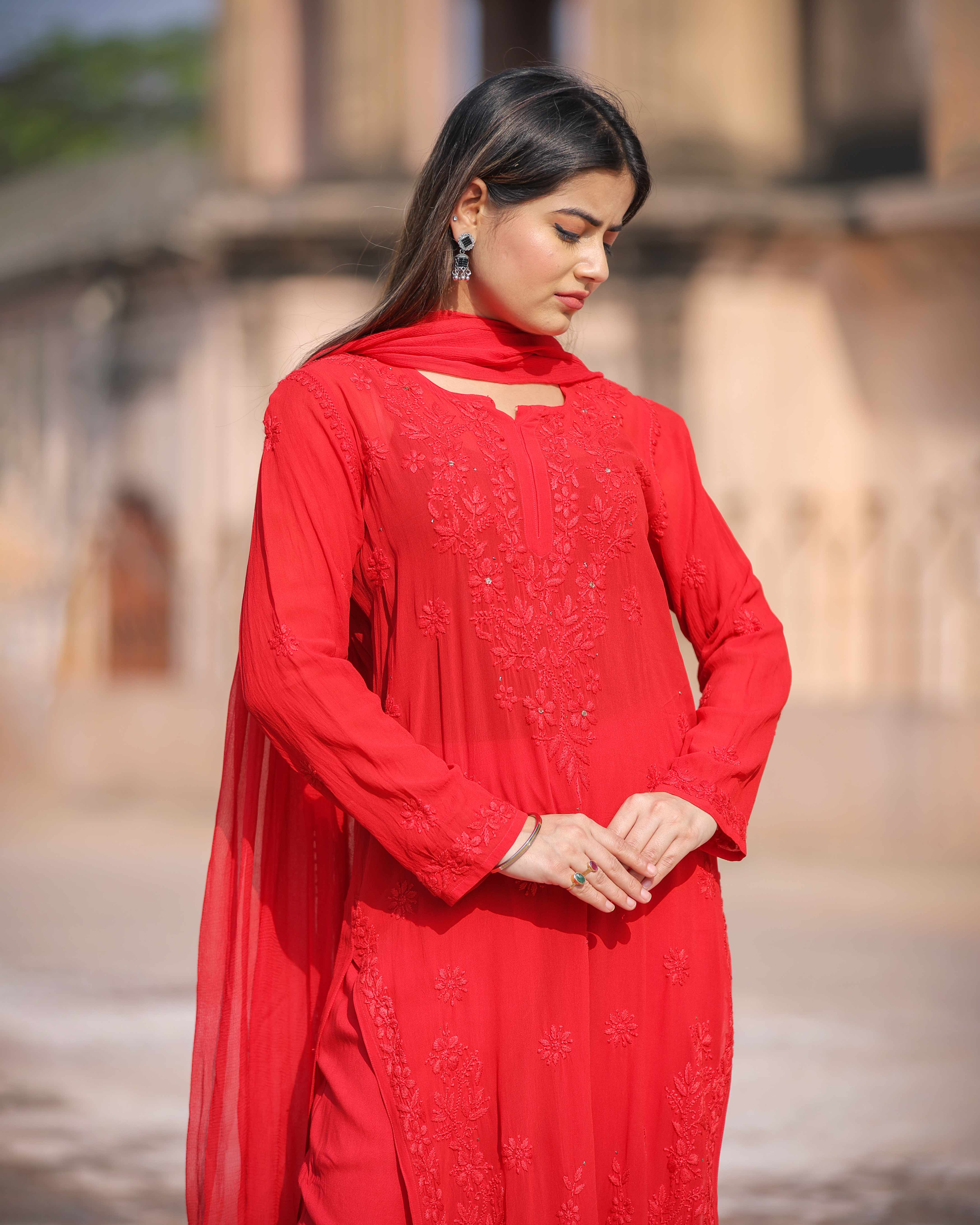 RAWAYAT CRIMSON RED Chikankari suit set
